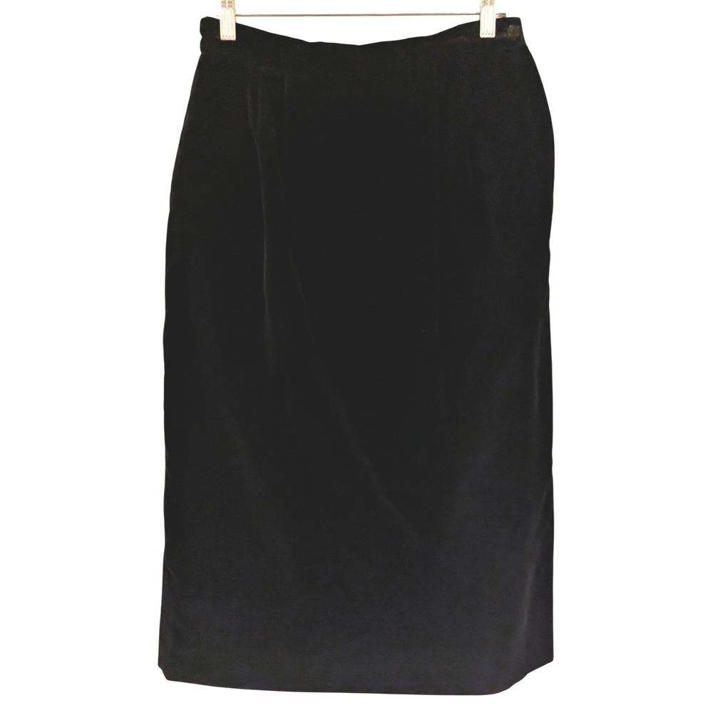 Vintage Talbots Black Cotton Velvet Pencil Skirt Midi High Waist Made in USA‎ 10